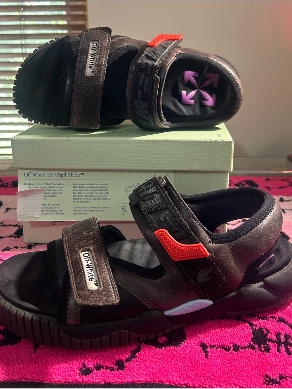 Off-White Black Sandals with Red and Purple Accents AUTHENTIC